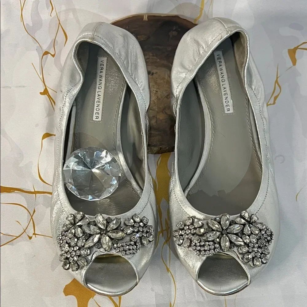 Vera Wang Lavender Label Silver Peep-Toe Heels